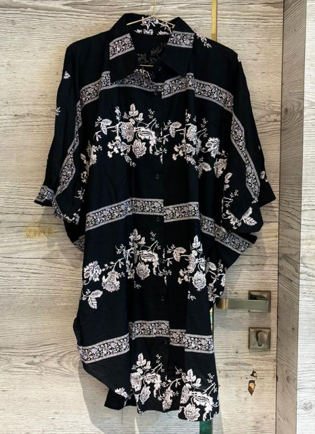 Rayon Black Casual Wear Printed Readymade Kaftan